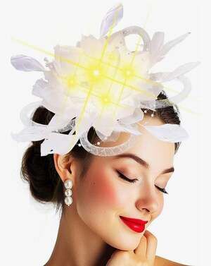 White Mesh Feather Flower Fascinator Headband with Clip